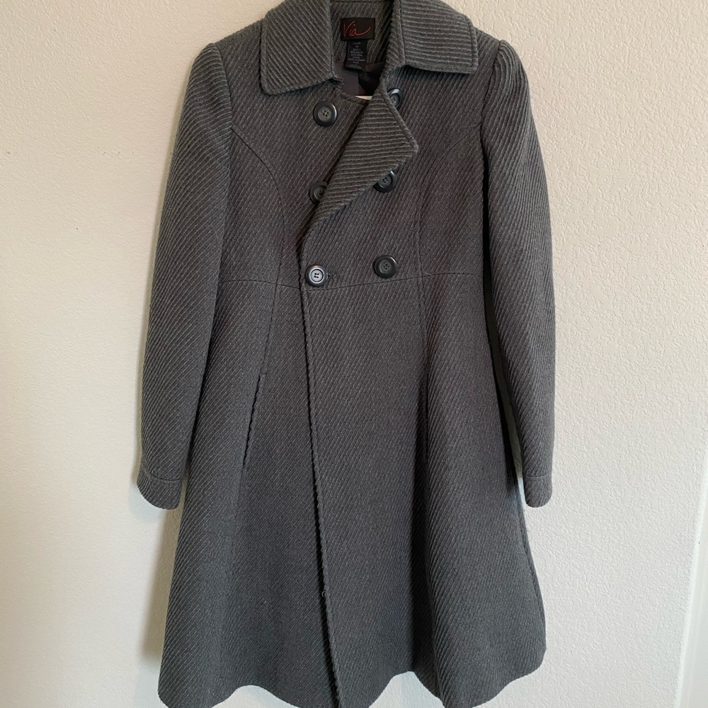 Grey Herringbone Long Peacoat